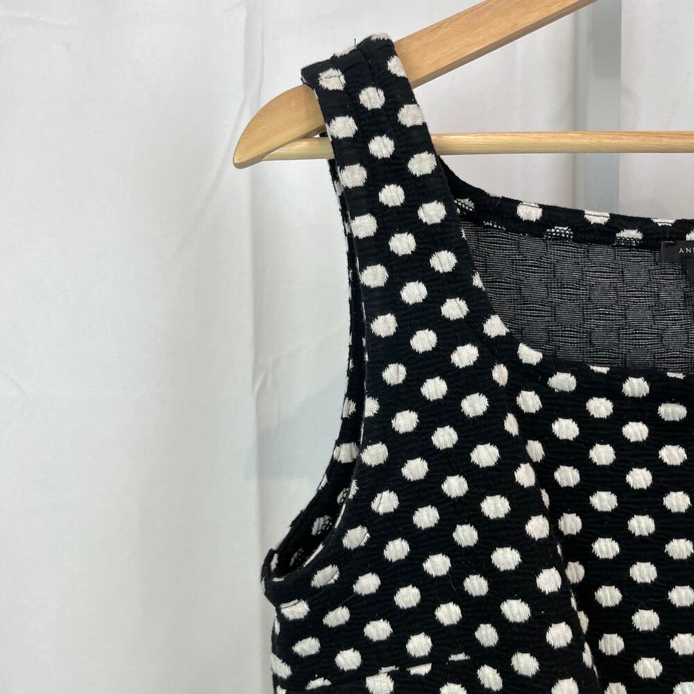 ANN TAYLOR Size M Polka Dot Square Neck Peplum Tank Top Sleeveless Black White - Picture 6 of 7